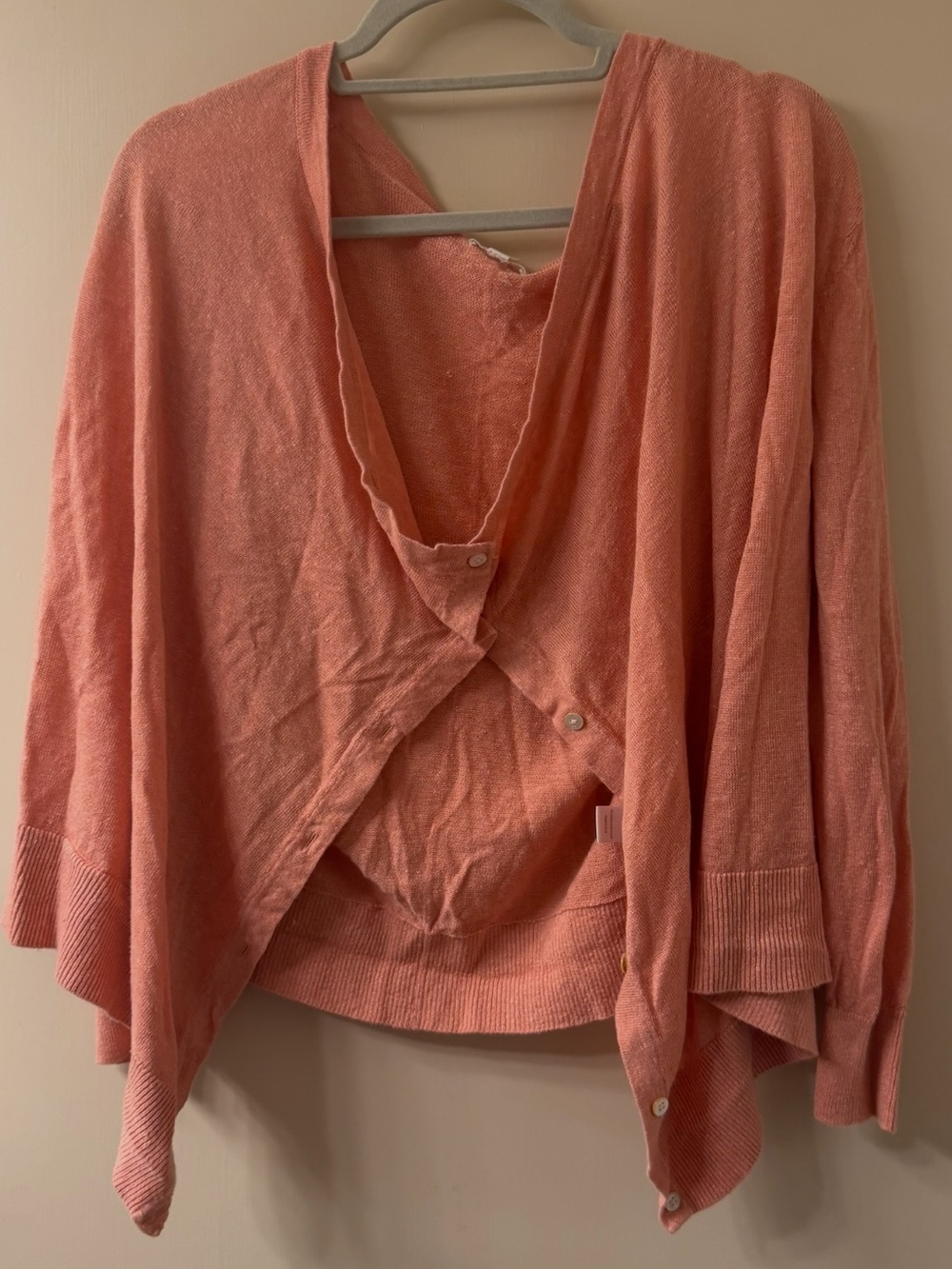 Garnet Hill Linen Oversized Baggy Cardigan Crossover Back Peach Coral Sz M